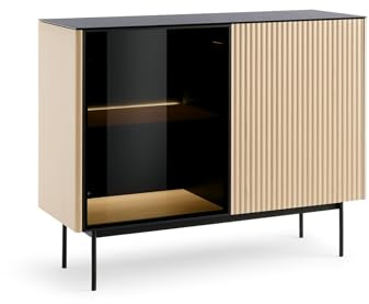 Masseno Kommode Velluto 107 cm Sideboard und 2 Türen für Wohnzimmer Schlafzimmer Modern 107x39x84 cm Eichefarben/Naturfarben