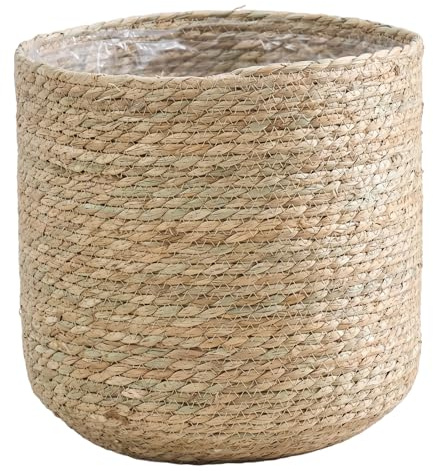 Ameble Panier à Plantes tressé 30 x 30 cm avec Doublure imperméable - Pot en rotin Artisanal pour Plantes d'intérieur
