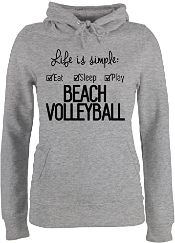Pullover Damen Hoodie Frauen - Volleyball Geschenke Zubehör - Life is Simple Beachvolleyball - M - Grau meliert - vollyball Geschenk volleyballer Beach Hoody Sport mit Kapuze Hoodies