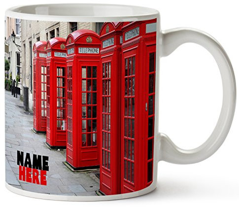 Personalised Name Mug London British Retro 11oz Ceramic White Cup Gift ST047