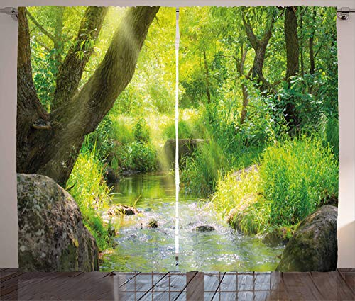 ABAKUHAUS Forêt Rideaux, Cascade Flux Tropical, Décoration Intérieure Accent Lot de 2 Panneaux, 280x245, Vert Lime