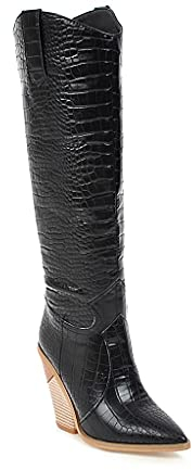 FRAUIT Stivali Donna Invernali Al Ginocchio E Plateau Stivaletti Con Tacco Largo Scarponcini Ragazza Inverno Pelle Polacchine Boots Zeppa Stivaletto Scarpe Eleganti Con Tacco Medio Da Cerimonia