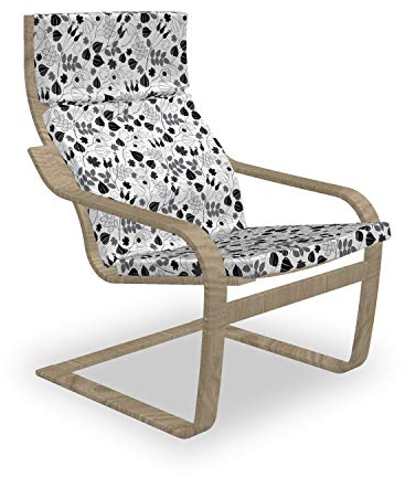 ABAKUHAUS Jahrgang Poäng Sessel Polster, Graustufen- botanische Kunst, Sitzkissen mit Stuhlkissen mit Hakenschlaufe und Reißverschluss, Charcoal Grey Taupe Grau