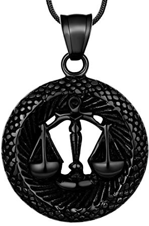 Libra Necklace Zodiac Pendant for Men - Constellation Zodiac Star Sign Horoscope Pendant 316L Stainless Steel Black Gun Plated Astrology Birthday Gifts Mens/Women Jewelry SP0057T