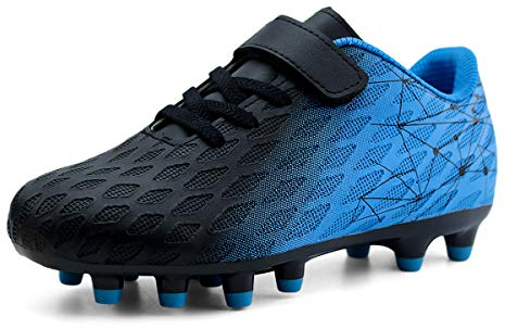 JABASIC Scarpe da Calcio Bambini F/G Calcio Tacchetti Ragazzi Ragazze Atletico Scarpe(Black/Blue,30)