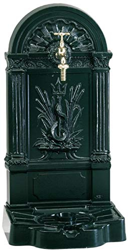 Casa Padrino Jugendstil Wandbrunnen Grün 33 x 30 x H. 75 cm - Nostalgischer Gartendeko Brunnen mit Wasserhahn - Garten Accessoires