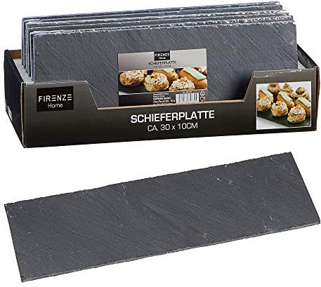 Cepewa Lot de 6 assiettes rectangulaires en ardoise d'env. 30 x 10 cm - Plateau de service, dessous de plat, décoration de table (1 lot de 6 assiettes en ardoise 30 x 10)