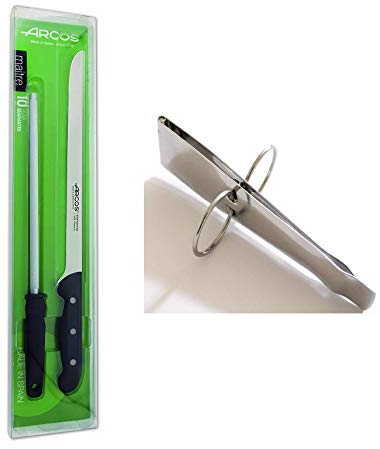 CUCHILLO PROFESIONAL JAMONERO ARCOS SET MAITRE + CHAIRA + PINZA INOXIDABLE PARA CORTAR Y EMPLATAR JAMON LepantoHouse