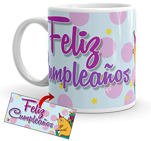 Kembilove Tazas de Desayuno de Cumpleaños – Taza con Mensaje de Feliz Cumpleaños – Tazas de Café y Té Ideal para Regalar a Amigos – Taza de cerámica de 350 ml – Regalos Originales