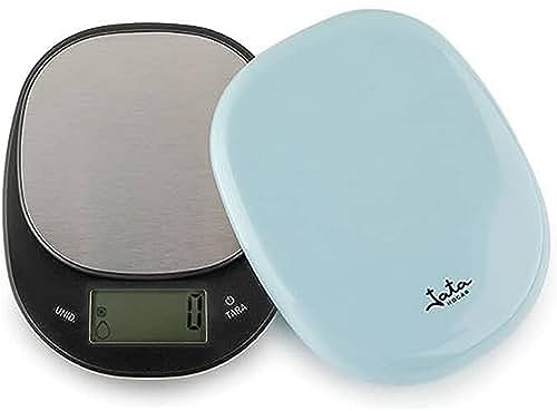 Jata HBAL1202 - Báscula de Cocina Digital, Alta resistencia, Alta precisión, Hasta 5 kg, Pantalla LCD, Función tara, Incluye Pilas y Tapa, Medidas: 14 x 17,5 x 2,7 cm