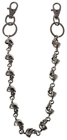 LANCHEN Gothic Jeans Totenkopf Kette Punk Skelett Hose Hose Biker Geldbörse Kette