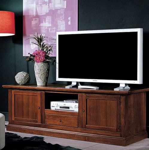 Mar.c.a. Design, Mueble TV Salón Clásico de Madera, Nogal Oscuro - Soporte TV con Estante, Cajón y Puertas Laterales - 160x45x56H - Made in Italy