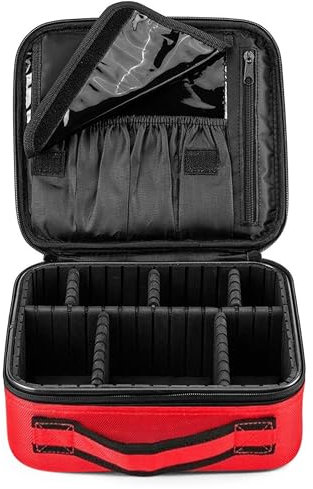 FORRICA Beauty Case da Viaggio Donna Borsa Cosmetica Professionale Portatile Trousse Make Up Organizers Trucchi Ragazza Valigetta Porta Trucchi con Divisori Regolabili Rossa A