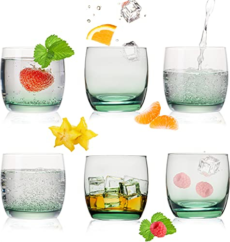 PLATINUX Elegantes vasos de cristal efecto ombré verde, 200 ml (máx. 320 ml), juego de 6 vasos pequeños