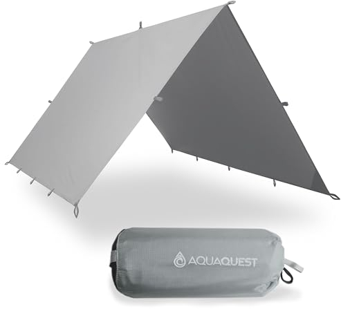 AquaQuest Guide wasserdichte Campingplane - Ultraleichter Biwak-Unterschlupf oder Regenschutz - Wandern, Hängematte & Überleben, 3 x 2 m Grau