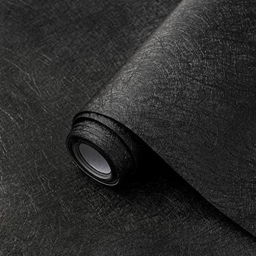 Arthome Peel and Stick 44cmx3m Papier Peint Noir Gaufré Contact Papier,Vinyle Soie Texturé Autocollant Décoratif pour salon, chambre, comptoirs, armoires,amovible pour revêtement mural