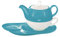 Buchensee Tea for One Lena 500ml aus Crystal Bone China Porzellan in türkis. Teekanne + Teetasse + Untertasse mit praktischen Ablageflächen