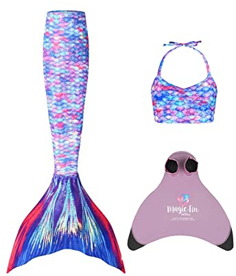 Planet Mermaid Mädchen Kinder Tankini-Oberteil mit Meerjungfrauenflosse, lebendige Farben, 3-teilig, Starbright Princess, 6-7 Jahre
