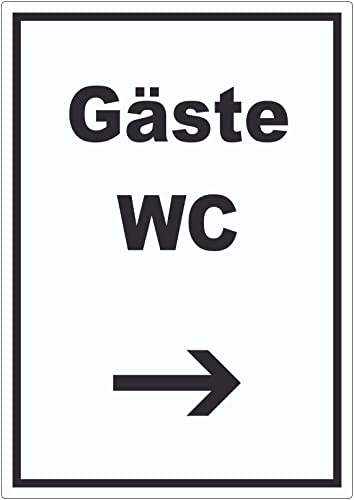 Gäste WC Aufkleber mit Text und Richtungspfeil rechts Toilette hochkant A5 (148x210mm)