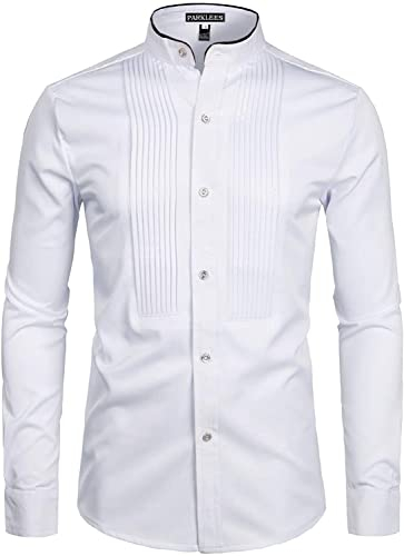 PARKLEES Camisas de vestir de esmoquin de manga larga para hombre, Zzcl19-blanco, S