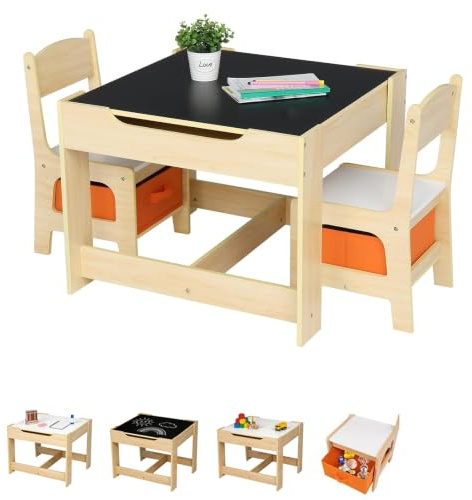 LEADZM Bureau pour Enfants, Table Enfant 3-en-1 avec 2 Chaises (3 pièces)