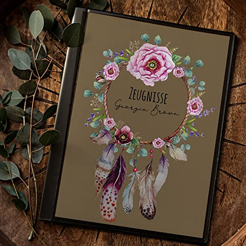 Zeugnismappe Hülle A4 Traumfänger vers. Farben personalisierbar Schulanfang Einschulung zm31 - ausgewählte Größe: *Zeugnismappe 10 Folien*