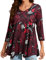 Enmain Camiseta Mujer Manga 3/4 Top Túnica Larga Cuello de Pico Blusa Elegante y Cómoda Talla Grande Tops Estampadas T Shirt para Mujeres,Rojo,3XL