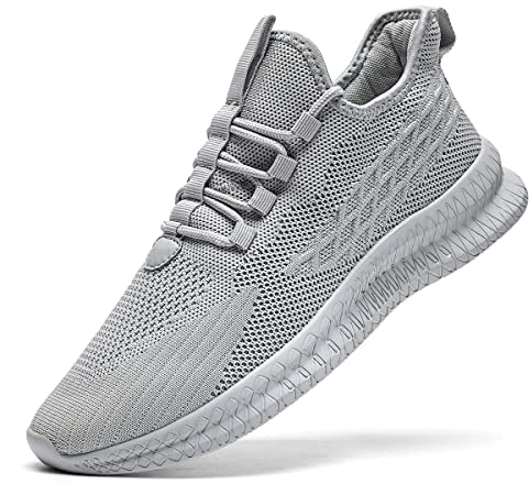 Linenghs Damen Sneakers Sport Running Walking Schuhe Laufschuhe Turnschuhe Freizeitschuhe Outdoor Licht Komfortabel Schuhe Atmungsaktiv Weich Hellgrau EU 42