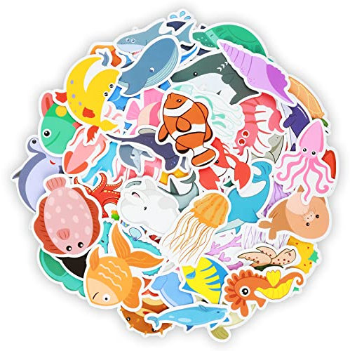 TIESOME Sea Animal Stickers, 50pcs Waterproof Ocean Life Stickers Summer Colorful Ocean Animal Stickers Vinyl Whale Stickers Decals Pack Decoration for Office Laptop Hydro Flask Water Bottle