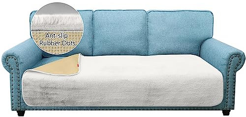 Granbest Luxus Thicken L-Form Sofa Kissenbezüge ähnlich Kaninchenfell Antirutsch Chaise Lounge Abdeckung, stilvolle Plüsch 750GSM große Ecke Couch Abdeckung für Haustiere (Chaise, Elfenbein)
