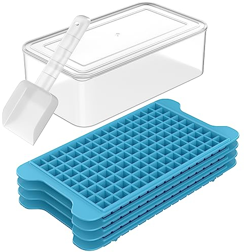 Mini-Eiswürfelform für Gefrierschrank: FDDBI kleine Eiswürfelformen für Gefrierschrank mit Mülleimer – 117 × 4 Stück, leicht zu lösen, Nugget-Eiswürfelform mit Eisbehälter