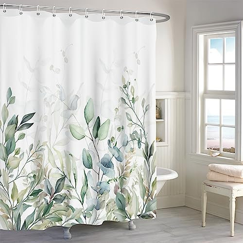 MIRRORANG Cortina de Ducha Planta Verde, Elegante Cortina de Ducha Hojas Verdes, Set de Cortina de Ducha Primavera Natural con 12 Ganchos,183x183cm