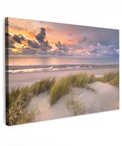 MuchoWow© Impression sur Toile Photo Peinture 60x40 cm Tableau Decoration Murale Chambre Salon Maison Deco Cuisine Coucher de soleil - Dune - Plage - Plantes - Mer