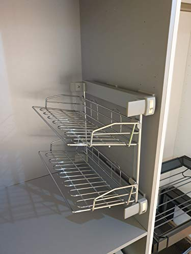 AZERODESIGN Zapatero Lateral con guias de extracción Total – para ARMARIOS, VESTIDORES, Muebles – Marco de Aluminio, cestas en Acero Cromado – Sistema de guías de Freno (Izquierda)
