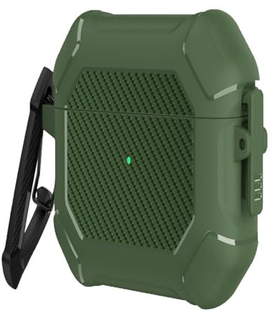 2nd Generation AirPods Case Cover: 1st or 2nd Generation Apple AirPods Case Protector with Keychain Hook & Lock| TPU&PC AirPods 1st & 2nd Gen Case Hard Shell (Green)