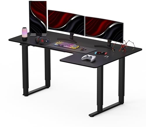 SANODESK Escritorio Elevable Eléctrico (180x110 cm) con 4 Patas - Escritorio de Juegos, Gaming Mesa, Escritorio Regulable en Altura en Forma de L con 2 Motor, Control de Memoria (Negro)