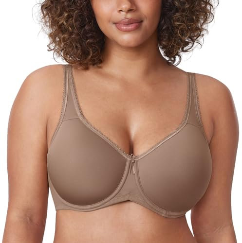 Delimira Women's Support Bra Padded Plus Size Underwired Full Cup T Shirt Seamless Bra Brown Purple 38DD