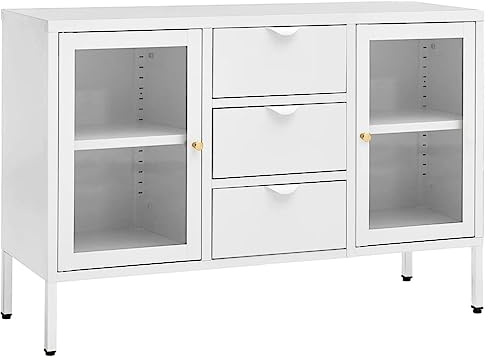 Hommdiy Sideboard Weiß 105x35x70 cm Stahl und Hartglas