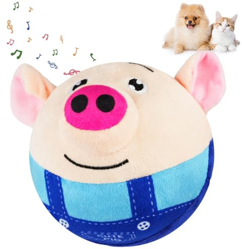 Adiwo Jouet Actif en Peluche pour Animaux de Compagnie, Jouet Interactif pour Chien Jolie tête de Cochon, Rechargeable et Lavable Jouet Rebondissant pour Animaux de Compagnie, pour Aux Chiots (Bleu)