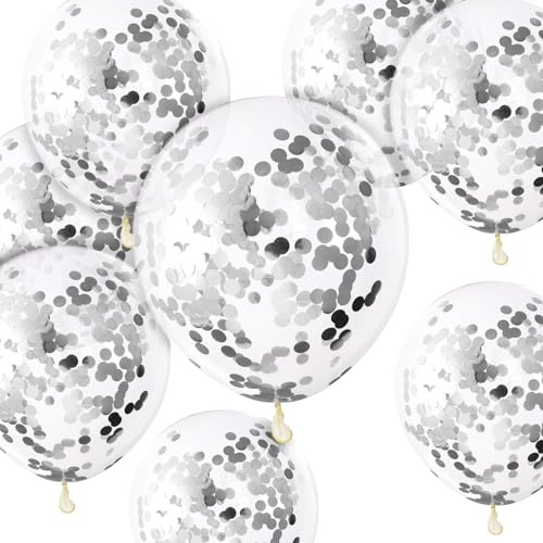 Silberfarbene Konfetti-Luftballons, 50 Stück, 30,5 cm, silberfarbene Konfetti-Luftballons, Packung mit starken, dicken Latex-Luftballons für Geburtstag, Hochzeit, Babyparty, Jahrestag, Feiern,