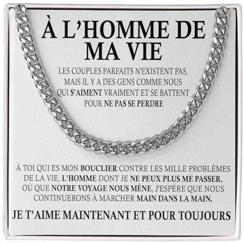 Bramart Collier Cubana pour homme de ma Vie Tu es spécial je t'aime tellement - Idées cadeaux pour lui, anniversaire ou Noël - Coffret avec dédicace inclus (Argent - Homme, Acier inoxydable)