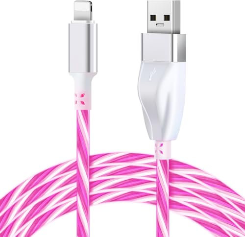 Coolden Câble Lightning 2M Lumineux pour iPhone - Câble USB Ultra Résistant avec Charge Rapide Compatible avec iPhone 14/14 Pro/13/12/11/X/XR/8/7/6, iPad Rose