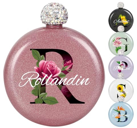 Petaca Redonda Personalizada, Petaca Bonito de Acero Inoxidable de con Nombre para Mujer, Regalos de Boda Navidad San Día de la madre Cumpleaños para Hermana Bestie