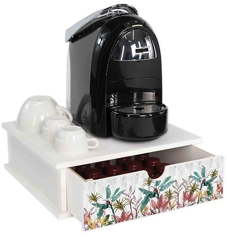 Lupia - Contenitore Cassetto Porta Capsule e Cialde caffè Cassetto ORGANIZER White BANANA LEAVES GREY 33x33 cm in legno per casa, cucina, angolo bar ufficio, multiuso