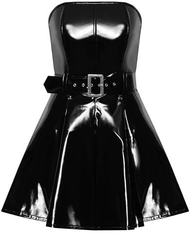 Black Level Damen Kleid aus Lack, Schwarz, L