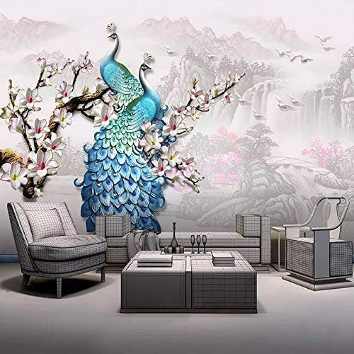 Fototapete 3D Pfau Blau Magnolia Kunst Fototapete Schlafzimmer Wohnzimmer Wohnkultur Tapete Tapeten Wohnkultur Fototapete 3D Effekt Wohnzimmer Schlafzimmer Kinderzimmer-430cm×300cm