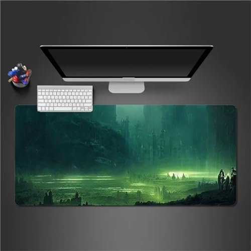Gaming Mauspad,XXL Mousepad 1200x600x3mm Groß Mauspad Vernähte Kanten Wasserdicht Anti-Rutsch Tischunterlage,Verbessert Geschwindigkeit und Präzision Mousepad für PC,Büro,Laptop - Grüne Landschaft
