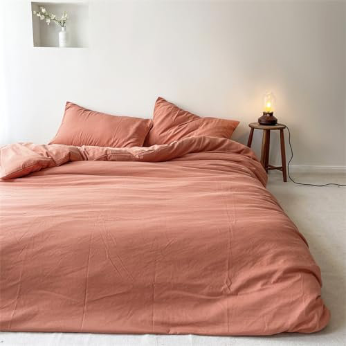 HAIBA Doppelte Musselin Bettwäsche 180x220cm Orange Atmungsaktiver Bettbezug Set aus Baumwolle und Leinen und 2 Kissenbezug 50x75cm