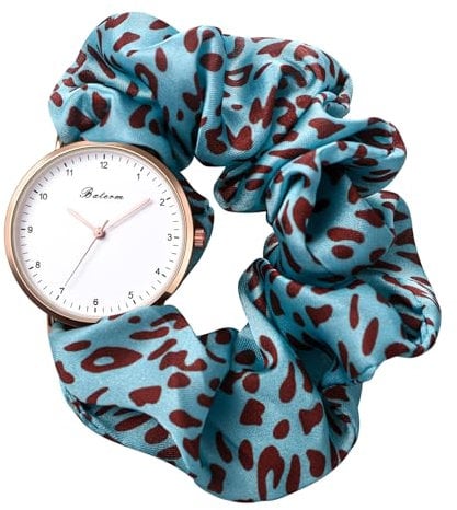 JewelryWe Damenuhr Elastisch Haarband Uhr: Damen Mintgrün Leopard Muster Analog Quarz Armbanduhr Multifunktionale Lässige Uhr mit Haargummi Stretch Armband Geschenk für Frau Mädchen