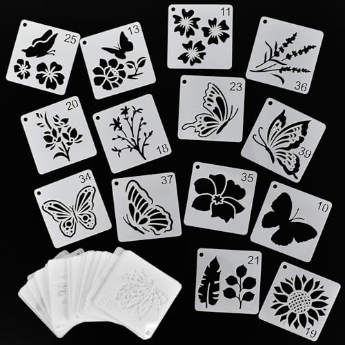 Disnace Lot de 64 Pochoir de Dessin Réutilisable, Pochoirs pour Peinture, Peinture Ajouré, Pochoirs de Peinture D'Animaux Pochoir Fleur, Pochoir Peinture Murale, Modèle de Pochoir pour DIY, 7.62 cm